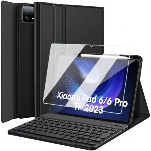 Clavier Coque + Verre Trempé Pour Xiaomi Pad 6 / Xiami Pad 6 Pro (11 Pouces) 2023, Azerty Français Amovible Bluetooth Sans Fil Clavier Étui Housse Avec Protection Écran (Xiaomi Pad 6) - Neuf