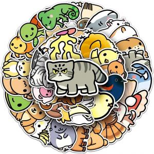 Lot De 50 Autocollants En Vinyle Imperm&eacute;able Pour T&eacute;l&eacute;phone, Ordinateur Portable, Bouteille, Bagages, Tasse, V&eacute;lo - Motif Animaux De Dessin Anim&eacute; (Rat, H&eacute;risson, Chat) - Neuf