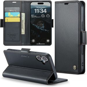 Maa-Coque Pour Iphone 16 Plus 6,7"", Étui Housse En Rfid Protection Premium Pu Cuir Portefeuille Rabat Case Magnétique Stand Antichoc, Étui Case Pour Iphone 16 Plus, Noir - Neuf