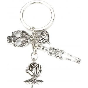 Kal-Porte-Cl&eacute;s Personnalis&eacute; En Acier Inoxydable Avec T&ecirc;te De Mort Et Pendentif Fleur Rose, Cadeaux Pour Femmes, Bonne Amie, Maman Et Partenaire Pour Anniversaire, Petits Cadeaux Pour Femmes, Argent&eacute;, - Neuf