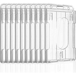 KALANKA-Porte Badge Vertical à 2 Cartes avec Fente pour le Pouce Protecteur de Boîtier PC Transparent Rigide pour ID d'école de Bureau Cartes de Crédit Licences Passes, Lot de 10 - Neuf