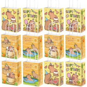 Capybara Sac Papier Cadeau Anniversaire Decoration Sacs De Fête Animaux Sac De Bonbon Avec Poignée Fournitures De Fête D'anniversaire Baby Shower 12 Pièces - Neuf