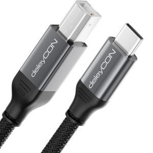TYE-2m USB C Câble D'imprimante (pour Imprimante, Scanner, MIDI) - C vers B - Câble Tressé + Connecteur Métallique pour Epson HP Samsung Canon Brother iPhone 16 15 Tablet PC MacBook - Neuf
