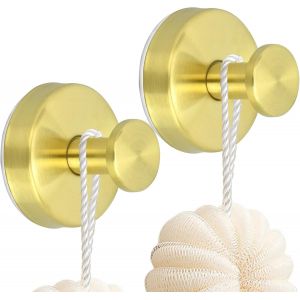 Lot de 2 crochets à ventouse en acier inoxydable avec ventouse-Sans perçage-Crochets muraux autocollants pour salle de bain,cuisine,bureau (doré) - Neuf