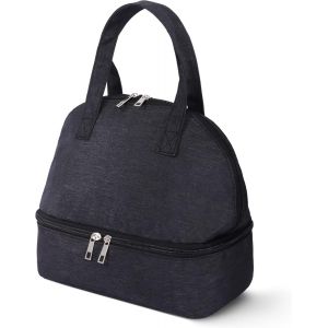 Sac à lunch isotherme à double compartiment pour femme, sac fourre-tout isotherme pour homme, boîte à lunch légère et portable pour l'école, le pique-nique, le camping, les voyages (noir) - Neuf