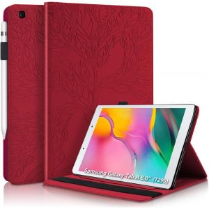 Aswant Coque Galaxy Tab A8 8 Pouces 2019 Etui Housse En Cuir Pu Portefeuille Stand Support Tablette Coque Avec Porte-Stylo Pour Samsung Galaxy Tab A 2019 8.0"" Sm-T290/Sm-T295 Arbre En Relief Rouge - Neuf