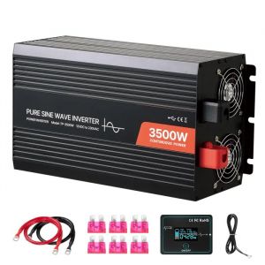 Convertisseur de Courant Continu 12 V en Courant Alternatif 230 V-Duoku-Onduleur Sinuso&iuml;dal 3500 W-Ecran LCD-T&eacute;l&eacute;commande Filaire - Neuf