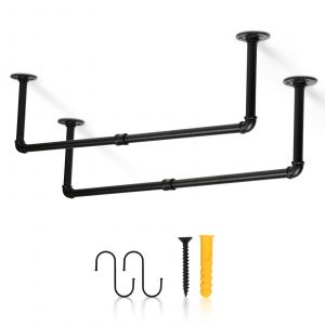 Portemanteau Mural, Barres de Suspension pour v&ecirc;tements, Imitation Tuyau, Style Industriel, 92 x 30 cm, Charge 65 kg, Montage Facile, Noir, lot de 2 - Neuf