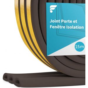 Joint Fenetre Porte Isolation 15M,9mm(L) X 6mm(H) Joint de Porte d'Entrée anti Froid Mousse Adhésif Caoutchouc Calfeutrage Joint pour Isolante Froid,Bruit,Preuve de Collision (15M Marron) - Neuf