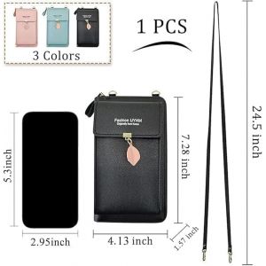 CAUC-Sac &agrave; bandouli&egrave;re pour t&eacute;l&eacute;phone portable, sac &agrave; bandouli&egrave;re en PU &agrave; la mode avec fermeture &agrave; glissi&egrave;re, sacs portefeuille pour t&eacute;l&eacute;phone portable avec trois couches, &eacute;tui pour petits objets - Neuf