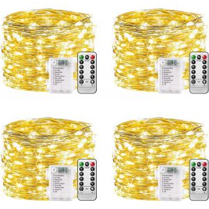 Jgd-Batterie Pour Guirlandes Lumineuses - 4 Pcs 100 Led 8 Modes De T&eacute;l&eacute;commande, Guirlandes Lumineuses &Eacute;tanches &Agrave; Piles, Minuterie Guirlande Lumineuse En Fil De Cuivre Plaqu&eacute; Argent - Neuf