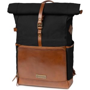 acdsgd-DRAKENSBERG Rolltop Arthur Sac &agrave; dos en toile et cuir avec compartiment pour ordinateur portable - Compartiment pratique pour techniques et gadgets - 20-30 l - Neuf