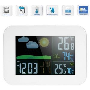 SUBZONAL-Station m&eacute;t&eacute;orologique &eacute;lectronique avec lumi&egrave;re, thermom&egrave;tre-igtro pour l'int&eacute;rieur/l'est, Horloge Lumineuse avec pr&eacute;vision du Tempo et de la Lune, imperm&eacute;able, blanc/6147 - Neuf