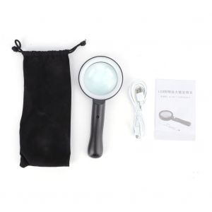 Loupe portative USB a eclairage LED grossissant 6X, noire - Neuf