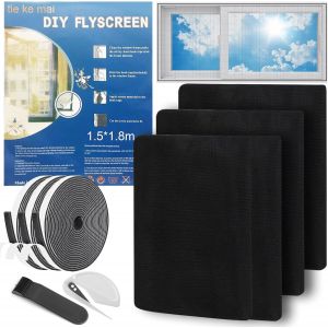 3 Pièces Moustiquaire Fenetre 150 x 180 cm, Moustiquaire de Fenêtre, Filet Écran Insecte avec Bande Velcro Autocollante et Sans Perçage - Neuf