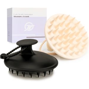 Lot De 2 Brosses De Massage Du Cuir Chevelu 100% Silicone Pour Pellicules Et Croissance Des Cheveux, Peigne Exfoliant Pour Cheveux Et Cuir Chevelu, Pour Hommes, Femmes, Enfants, Beige Et Noir - Neuf