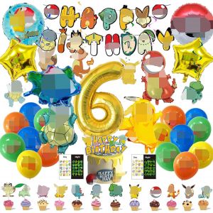 SJZG-D&eacute;coration Anniversaire Fille 6 Ans, 47 Pi&egrave;ces De D&eacute;corationsd'Anniversaire, Banni&egrave;re, Ballon, Ballon En Papier D'Aluminium, Ensemble De D&eacute;coration De F&ecirc;te D'Anniversaire Pour Enfants - Neuf