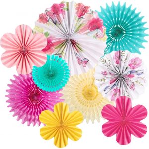 ERYI-Lot De 10 Éventails En Papier, Guirlande De Fleurs Roses/ Jaunes, À Suspendre, Éventails En Papier Multicolores, Décoration De Fête De Mariage, Table D'Été, Fête D`Anniversaire, Baby Shower - Neuf