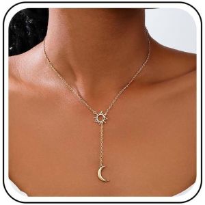 Kales-Collier Lariat Boho Lune Chaîne Collier Pendentif Croissant De Lune Collier Ras De Cou Soleil Vintage Collier Lune Soleil Collier Goutte D'eau Bijoux Pour Femmes - Neuf