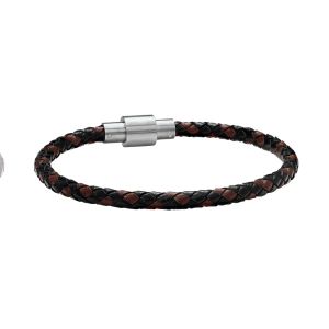 Bracelet Jourdan Timo Acier Cuir Noir Et Brun - Neuf