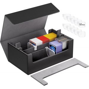Grand Bo&icirc;te De Cartes 1800+ Pour Mtg/Tcg/Yugioh,Boite Rangement Carte &Agrave; Collectionner Magn&eacute;tiques/Toploader/Sleeved/Sleeveless Avec S&eacute;parateurs R&eacute;glables Et Fermeture Magn&eacute;tique-Gris (2r) - Neuf