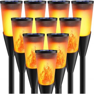 Lumi&egrave;res Flamme Solaire Exterieure, 10 Pi&egrave;ces 12 Led Lampe Solaire Flamme Ip65 &Eacute;tanche, 2 Modes Lampe Torche Solaire Avec Flammes R&eacute;alistes Pour D&eacute;cor, Jardin, Patio, Chemins, Pelouse - Neuf
