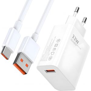 LORANKA-Chargeur 33 W Charge Rapide, Charge Rapide et c&acirc;ble USB C 2M Chargeur Mural Charge Turbo Type C Compatible avec 14, 13, 12 11 Pro, Plus, Poco, Adaptateur de turbocharge - Neuf