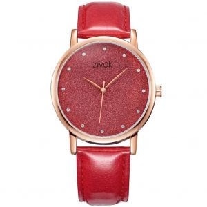 Zivok Trendy Femmes Dames Cristal Brillant Cadran Pu Sangle Quartz Mouvement Montre-Bracelet (Rose + Rouge) - Neuf