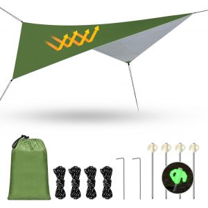 Checarzhn--No1-Bâche Anti-Pluie 220x220cm Camping Bâche Rain Tarp, Toile De Tente Pu 1500mm Imperméable Anti-Uv, Bâche De Tente Avec Clou En Aluminium+Corde À Vent, Pour Hamac Extérieur Voyage Pique-Nique - Neuf