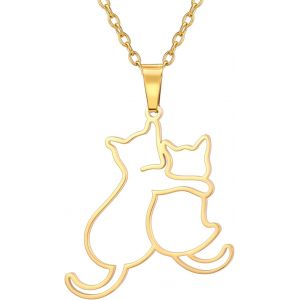 Kal-Collier De Chats C&acirc;lins Amoureux Pendentif De Chats C&acirc;lins Bijou D&eacute;licat En Acier Inoxydable Pour Amoureux Des Chats Pour Femmes Et Hommes - Neuf