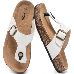Fchhk-Tongs Homme Femme En Cuir Liège Avec Semelle En Liège Sandales D'été Confortables Antidérapantes Pour Plage/Piscine, Support Arcaire Plantaire Et Semelle Orthopédique Chaussure - 44 1/2 - Neuf