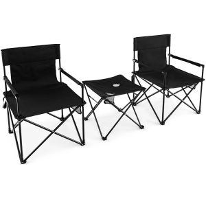 Lot De 2 Chaises De Camping Pliantes 58,5 X 58,5 X 86 Cm Confort Optimal Et Stabilit&eacute; Renforc&eacute;e En Polyester Noir Helloshop26 20_0020076 - Neuf