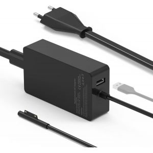 Chargeur Surface Pro,65 W 15 V 4 A pour Surface Pro X/Pro 8/Pro 7/Pro 6 /Pro 5/Pro 4/Pro 3,Chargeur Microsoft pour Ordinateur Portable Surface 4/3/2/1, Surface Book1/2, Surface Go avec Port USB - Neuf