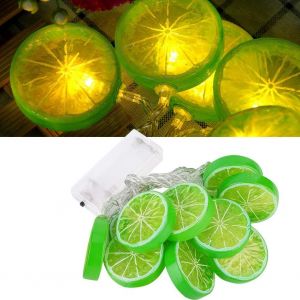 KAL-Guirlande Lumineuse Au Citron - 1,5 M - 10 Led - Disques D'Orange - Lumière Citron - Pour Terrasse, Chambre À Coucher, Fête, Mariage - Fonctionne Avec Piles - Non Inclus(Citron Vert) - Neuf