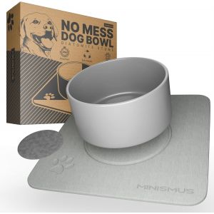 Cmws-Gamelle Pour Chien En Céramique Avec Tapis Diatomée ¿ Surélevée, Antidérapante & Absorbante, 15,5 Cm Ø, 7,5 Cm Haut, Gris - Neuf