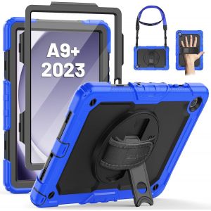 Coque Pour Galaxy Tab A9 Plus 11 Pouces 2023, Coque Antichoc Pour Galaxy Tab A9 Plus Avec Protecteur D'&eacute;cran, Support Rotatif &Agrave; 360&deg;/Dragonne, Bandouli&egrave;re, Avec Porte-Stylo, Bleu - Neuf