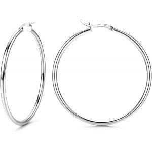 Boucles D'oreilles Créoles Argent Pour Femme Argent Hypoallergénique Sterling 925 Huggie Créoles Boucles D'oreilles 13/15/20/25/30/40/50mm.[X109] - Neuf