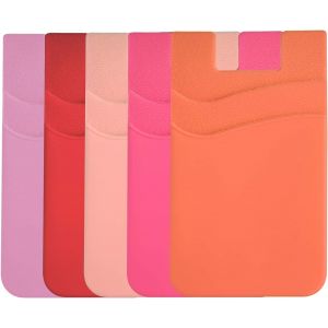 Lot De 5 Porte-Cartes Pour Téléphone, Pochette En Silicone, Pochette Autocollante Pour Carte D'identité Et De Crédit, Pour Tous Les Smartphones (Rose, Rouge, Or, Rose Vif, Orange) - Neuf