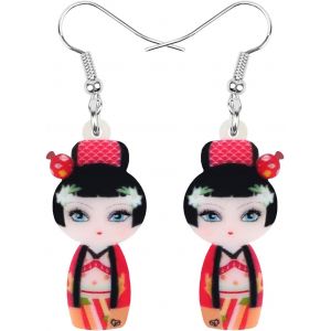 Kal-Acrylique Anime Cute Japonais Kimono Poupée Boucles D'oreilles Charms Pendentif Bijoux Cadeaux Pour Femme Adolescentes Fille - Neuf