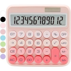 Calculatrice rose dégradée avec grand écran LCD et gros boutons,accessoire de bureau pour femmes,école,maison,travail - Neuf