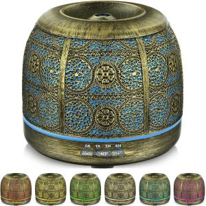 Diffuseur D'huiles Essentielles, En M&eacute;tal, Pour Les Huiles Essentielles, Humidificateur, 7 Couleurs D'&eacute;clairage, Style Vintage,Pour Une Chambre De B&eacute;b&eacute;, L'int&eacute;rieur, Le Bureau Ou Le Yoga 500ml - Neuf