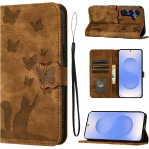 KAL-Housse Protection Pour Samsung Galaxy S25 Plus/S24 Plus 5G Pouces Mat&eacute;riau En Cuir Pu Coque S25 Plus/S24 Plus Avec Fentes Pour Cartes Housse S25 Plus/S24 Plus Marron - Neuf