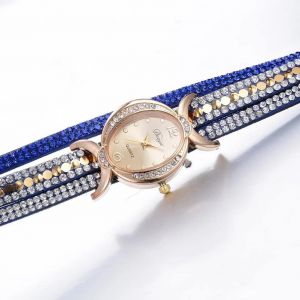 Duoya Femmes Strass D&eacute;coration Bracelet Montre-Bracelet Cha&icirc;ne Robe Montre &Agrave; Quartz (Bleu Royal) - Neuf