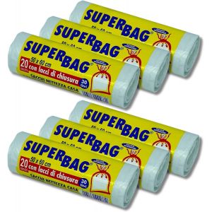 Checarzhn--No1-Lot De 6 Rouleaux De 20 Sacs Transparents, 30 Litres Pour Poubelle, Tri Sélectif, Sacs En Plastique Pe Recyclé Avec Liens. Sacs Pattume, Netteté 50 X 60 Cm Résistants - Neuf