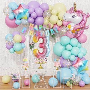 AYUHR-5 Licorne Ballons Arch 120Pièces Ballons Anniversaire Fête Décorations Fille Licorne 5Ans Aluminium Ballons Rose Violet Macaron Latex Confetti Ballons pour Anniversaire Baby Shower Fête Décorat - Neuf