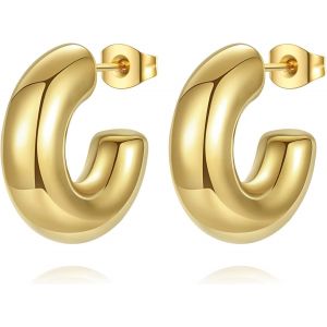 Kal-Boucles D'oreilles Cr&eacute;oles Or Femme, L&eacute;g&egrave;res Acier Inoxydable Ouvertes Creoles Avec Plaqu&eacute; 18k Or, Hypoallerg&eacute;nique Bijoux Cadeau Pour Femme Fille - Neuf