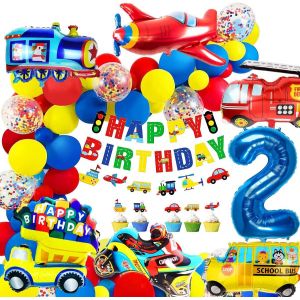 Decoration Anniversaire Garcon 2 ans Ballon 2 ans Anniversaire Voiture 2 ans Ballon Enfant 2 ans Kit Anniversaire Garçon Cars Moto Ballons Garçons Joyeux Anniversaire Bannière Gâteau Décoration - Neuf