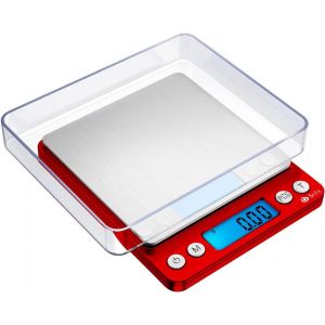 Balance De Pr&eacute;cision, 500g/0.01g, Balance De Precision 0.01g, Balance De Cuisine, Balance De Pr&eacute;cision Cuisine Avec Fonction Tare Et Compte, &Eacute;cran Lcd R&eacute;tro&eacute;clair&eacute; Acier Inoxydable (Rouge) - Neuf
