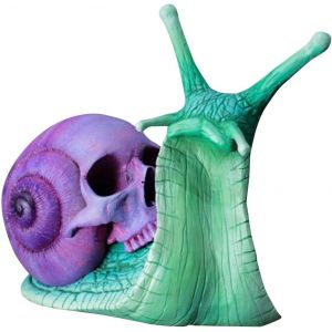 Cauc-Statue Cr&acirc;ne Escargot Halloween Jardin Ornements Cr&acirc;ne Sculpture Gothique Cr&eacute;ative R&eacute;sine Artisanat Figurine D&eacute;corative Escargot Halloween Cr&acirc;ne Escargot Statue (Bleu Ciel) - Neuf