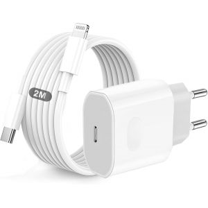 KALANKA-Chargeur Rapide for iPhone 14/14 Pro/14 Pro Max/14 Plus/13 12 11 SE Mini XR X XS 8, 25W USB C Prise Secteur Embout Type C Adaptateur et C Cable to L C&acirc;ble 2M Charger pour iPad 9/8/7/6/5 Gener - Neuf